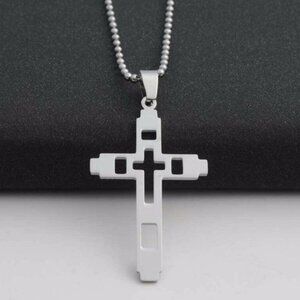 Mens Silver Stainless Steel Smooth Cross Pendant Chain Necklace Gorgeous Gift